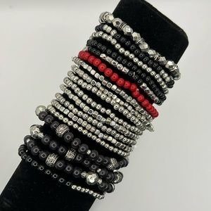 1 lot- assorted stretchy bracelets. Black, red, and silver color. Lightweight